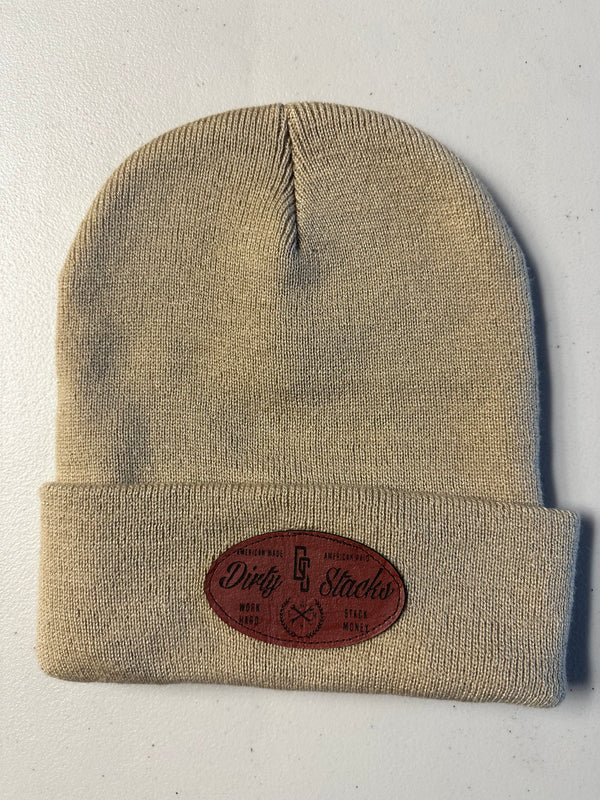 Circle leather patch beanie Tan