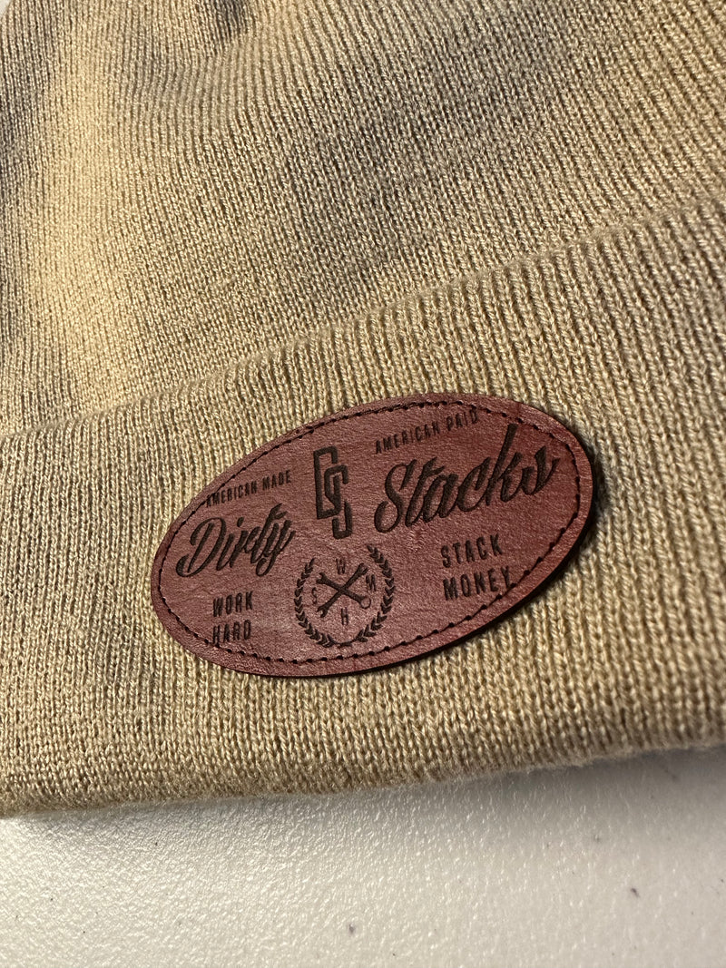 Circle leather patch beanie Tan