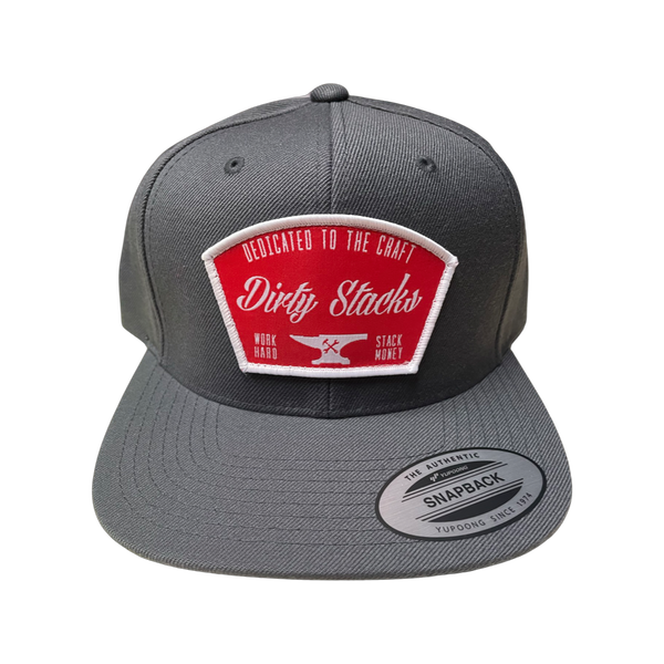 Dirty Stacks “Anvil” Red/White on grey SnapBack