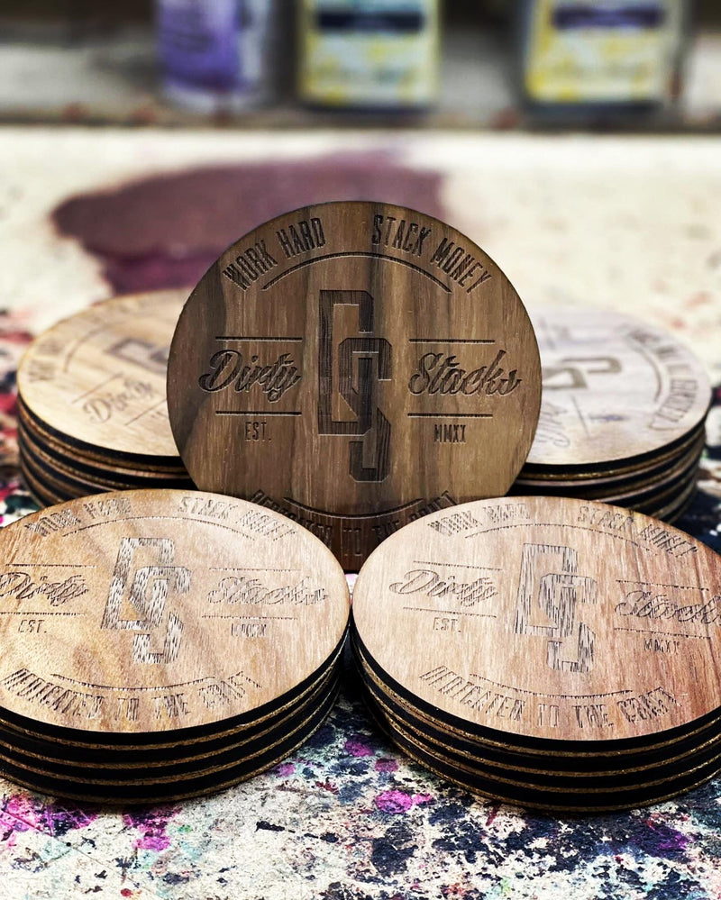 Dirty Stacks Walnut/Corkwood Drink Coasters